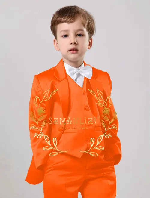 Oil Green Boys Suit Three Piece Wedding Tuxedo Child Formal Jacket Set Dinner Blazer Pants Vest Kids Whole Outfit Customization