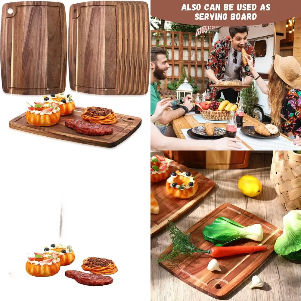 

Двусторонняя разделочная доска из дерева акации, 14x10 дюймов, элегантный кухонный поднос для резки мяса, сыра, овощей, фруктов