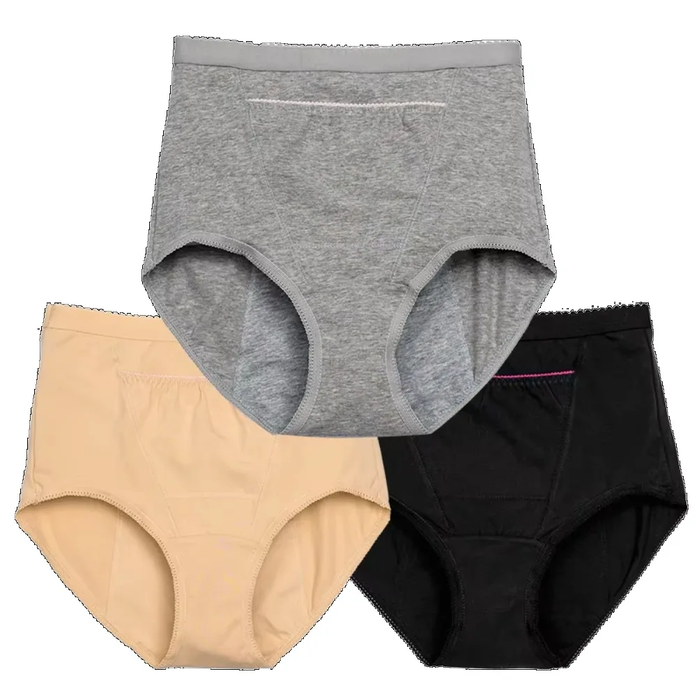 Pantalones fisiológicos menstruales para mujer, bragas de cintura alta, antifugas laterales, almohadilla térmica de algodón, bolsillo, ropa interior femenina