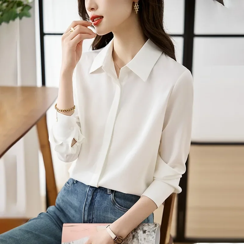 Chiffon Lange Mouw Omlaag Kraag Vrouwen Shirt Kantoor Dame Chiffon Shirt Blouse Vrouwen Tops Blusa Blusas Camisas De Mujer G837