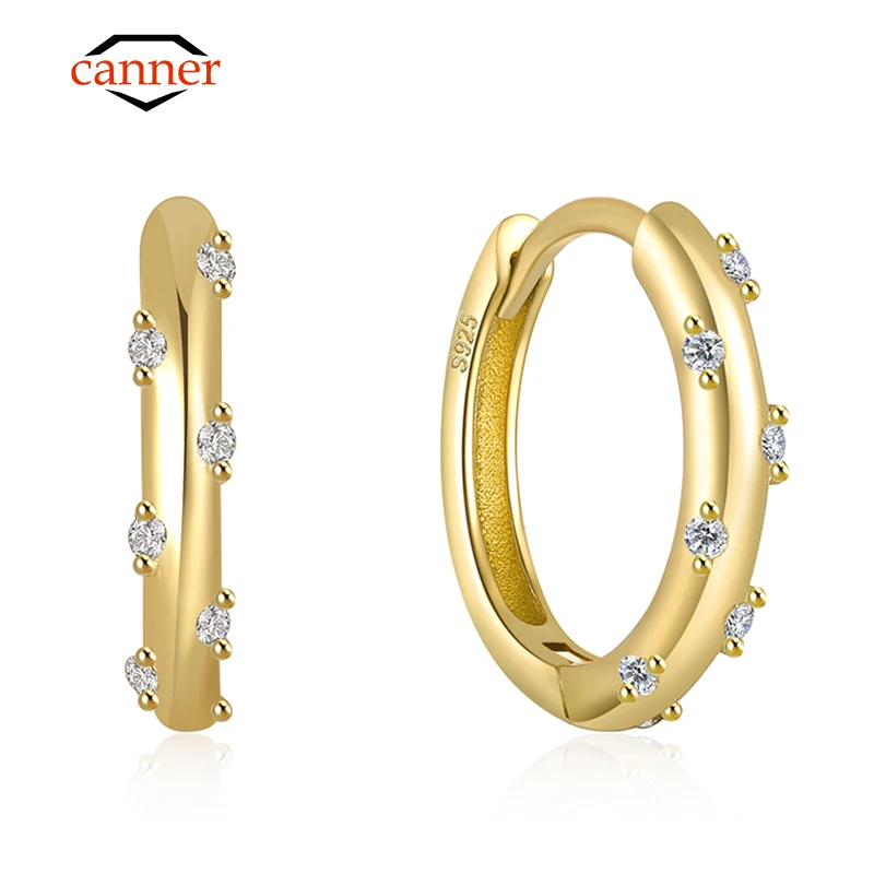 CANNER 925 Sterling Silver błyszczące kolczyki koła złoty kolor mały piercing chrząstki mały kolczyk Huggie Fine Jewelry akcesoria