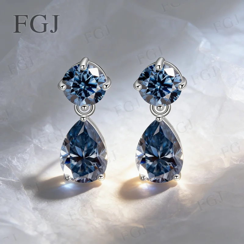 

Colorful Stud Earrings Round and Pear Stone D Color/Black/Champagne/Vivid Blue 925 Sterling Silver Top Quality Jewelry Gifts