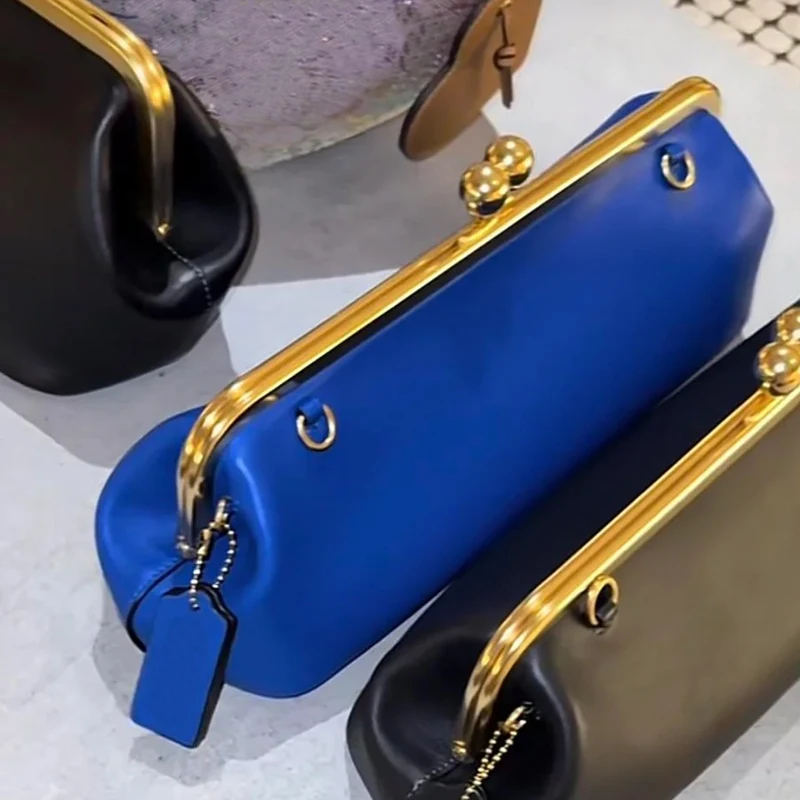

Kisslock Frame Bags 30cm For Women Luxury Designer Handbags Purses 2026 New In PU Clutch Long Strip Small Underarm Clip Shoulder