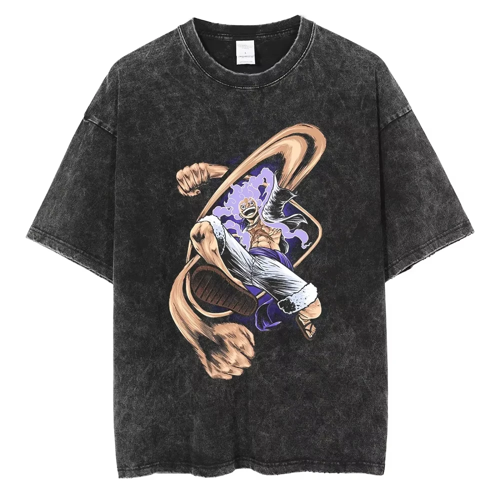 

Luffy Harajuku Anime ONE PIECE Vintage Washed T-shirt Cotton Men's Hip Hop Streetwear Women's Short Sleeves Unisex Y2k
