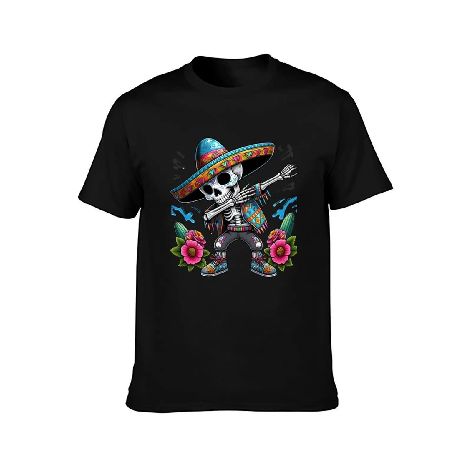 dabbing skeleton, funny cinco de mayo , blue T-Shirt Abstract Pattern Print Top