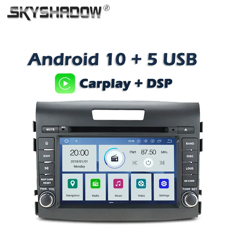 Carplay DSP PX6 IPS Android 10.0 4GB RAM + 64GB Car DVD Player GPS Map Wifi RDS Radio Bluetooth 4.2 For Honda CRV 2012 2013 2014