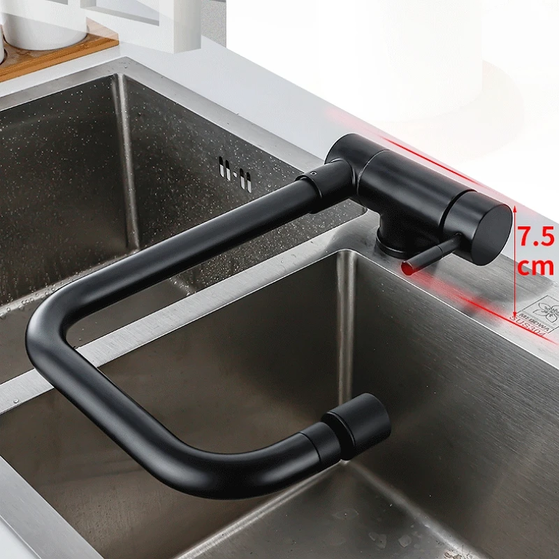 

Matte Black Gold Inner Window Folding Kitchen Faucet 360 Degree Rotation Two Mode Lead Free Bathroom Cold and Hot Mixer Sink Tap