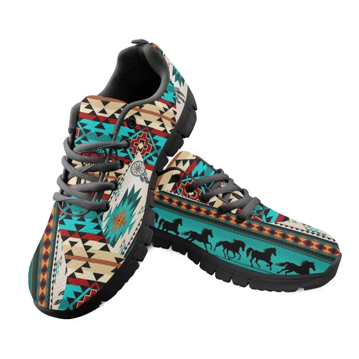 INSTANTARTS Casual Women's Sneakers Tribal Aztec Pattern Flat Shoes Non-Slip Casual Lightweight Lace-up Tennis Zapatillas Mujer