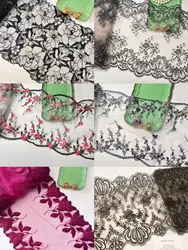 Neon Color Embroidered Tulle Lace Trim DIY Dress Sewing Craft Colorful Soft Cameo Mesh Bilateral Embroidery Lace for Needle Work