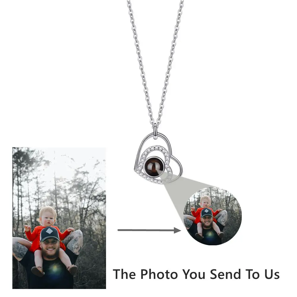 Fashion Heart Personalized Custom Photo Necklace Projection Photo Necklace for Women Girls Silver Love Chain New Trend Jewelry