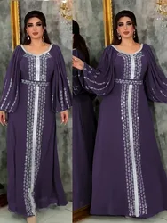 Abaya Muslim Women Party Dresses Chiffon Sequins Jalabiya Ramadan Eid Morocco Islam Sashes Vestidos Arab Long Robe Dubai Kaftan