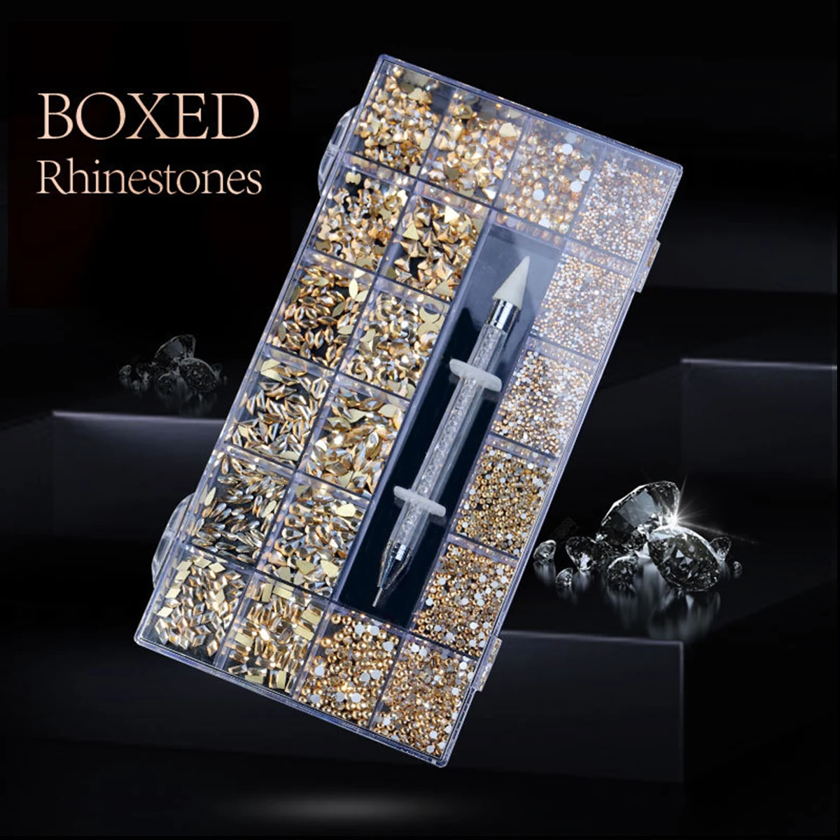 

21 grid rhinestone box mixed nail diamond Flat glass shaped diamond DIY nail rhinestone nail jewelry set