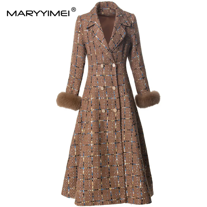 MARYYIMEI Women's New Style fashionable Coat Notched Long-Sleeved Double-breasted Elegant Streetwear Coffee colored  Overcoat