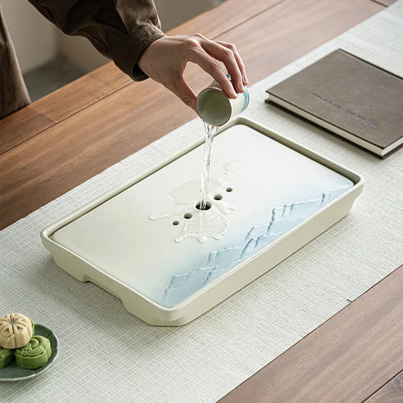 Chinese Ceremony Tea Tray Decorative Ceramic Serving Living Room Rectangle Tea Tray Valet Tableware Bandejas Home Products
