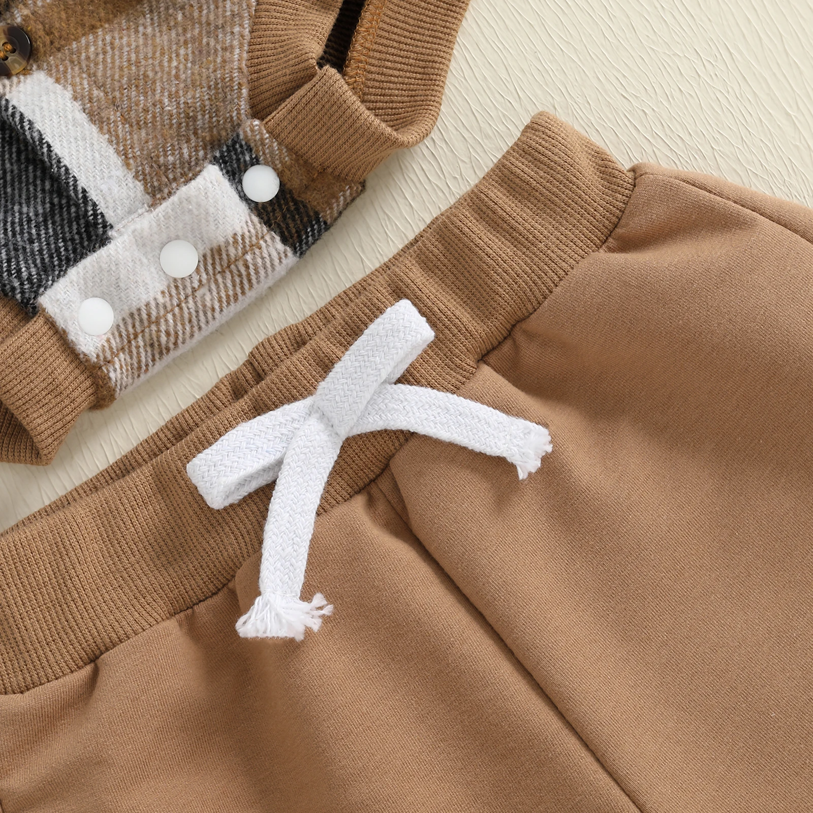 

Tregren 0-24 Months Toddler Baby Boy Fall Outfit Plaid Long Sleeve Hooded Romper Solid Elastic Waist Jogger Pants 2 Piece Set