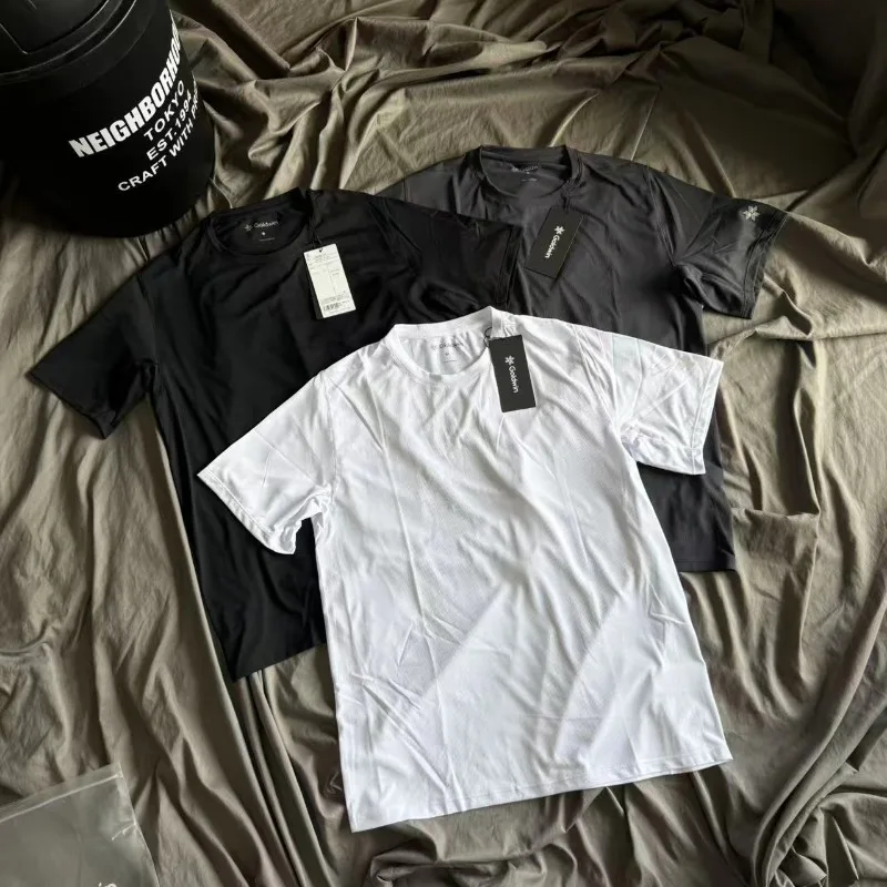 Quick Dry Goldwin Black White Gray T Shirt Print Size Tag Men Women Thin Elastic Short Sleeve High Quality Mesh Cloth T-shirt