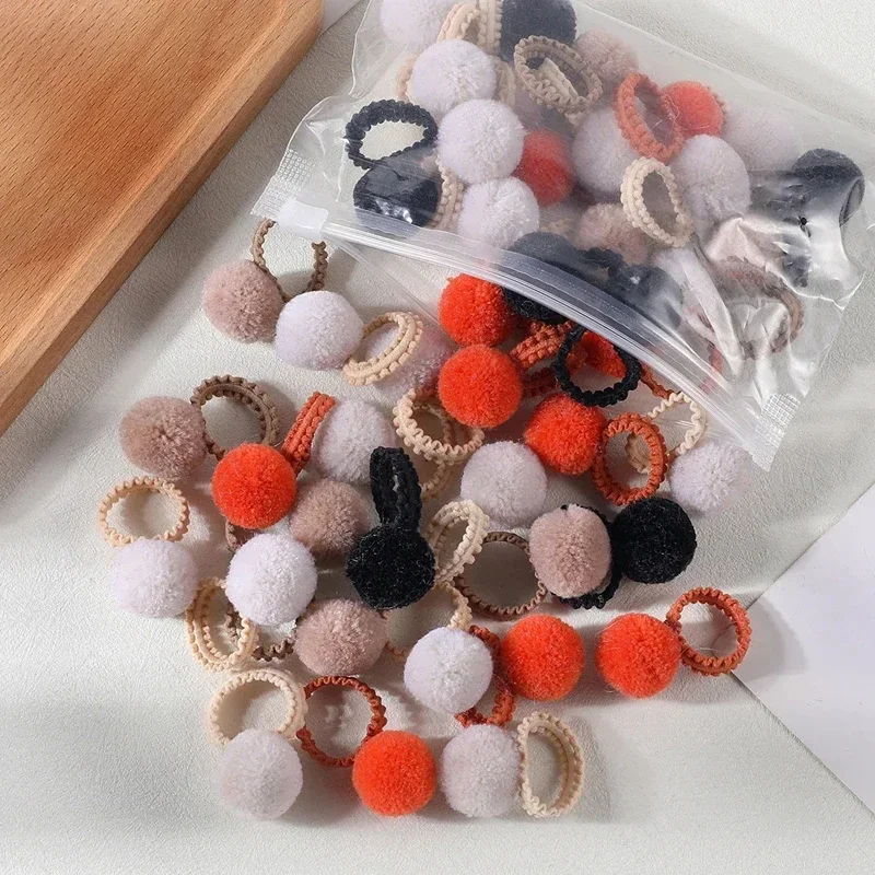 20 stücke Mädchen Bunte Plüsch Ball Elastische Haarbänder Kinder Haar Seile Krawatten Pferdeschwanz Gummibänder Headwear Haar Zubehör Geschenk – Detail 7