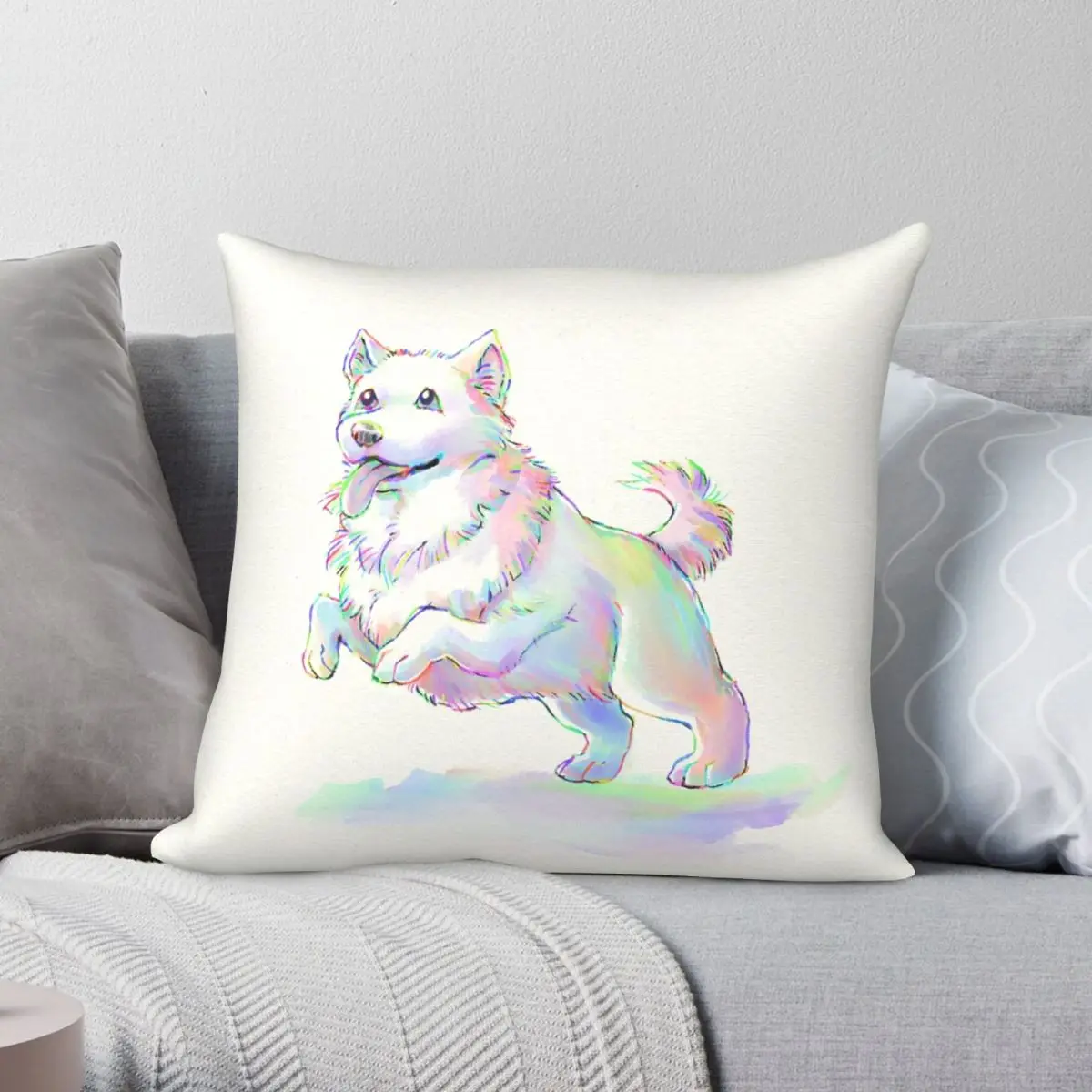 

Rainbow American Eskimo Pillowcase Polyester Linen Velvet Creative Zip Decor Throw Pillow Case Bed Cushion Case