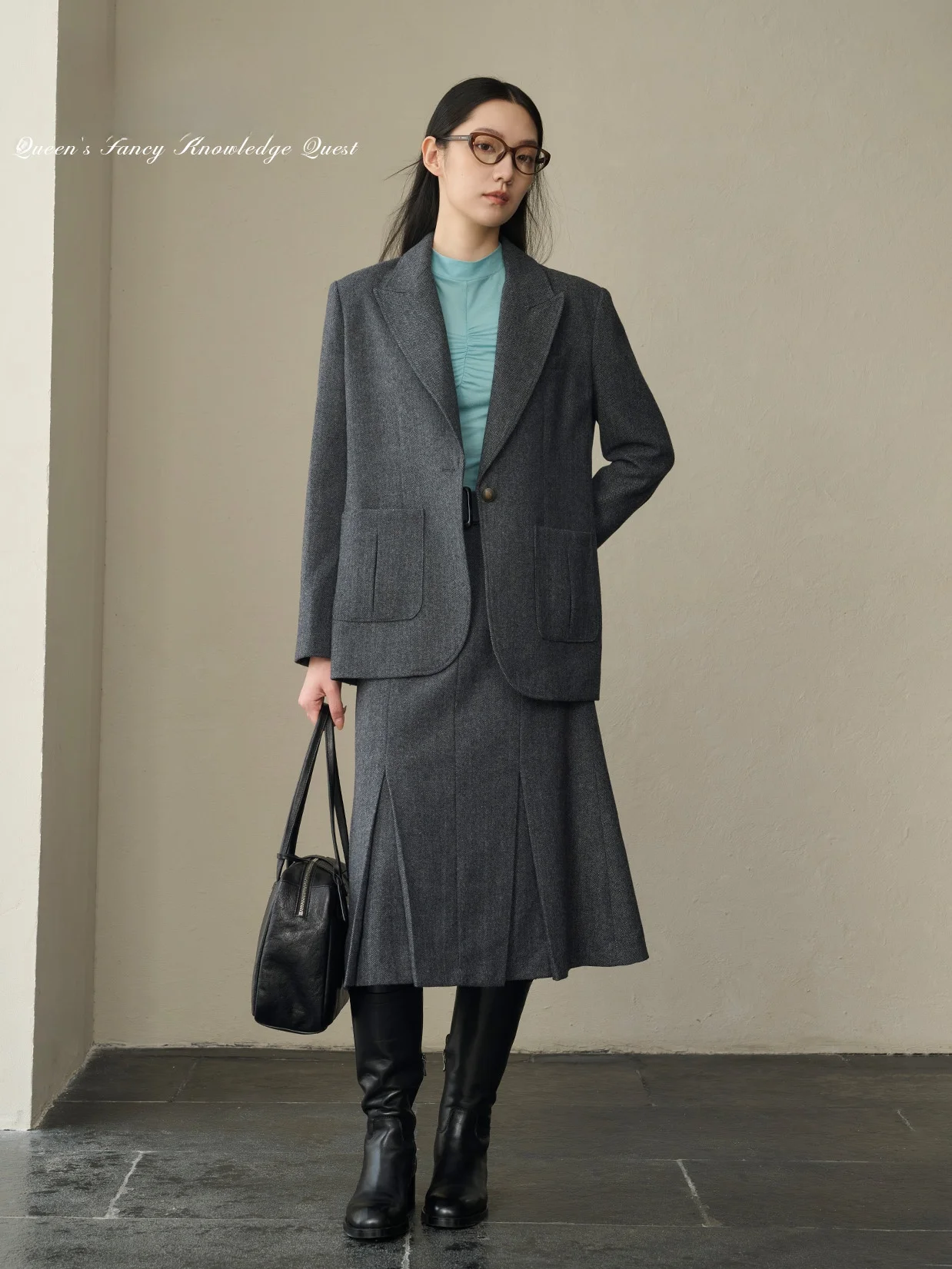 Retro Woolen Suit Jacket for Women Commute Loose Fit Long Sleeve Button up Standard Style Winter New Arrival QFKQ Brand