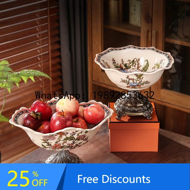 

CZ Ceramic Fruit Plate Villa Living Room Home American Retro High-Legged Fruit and Nut Plate