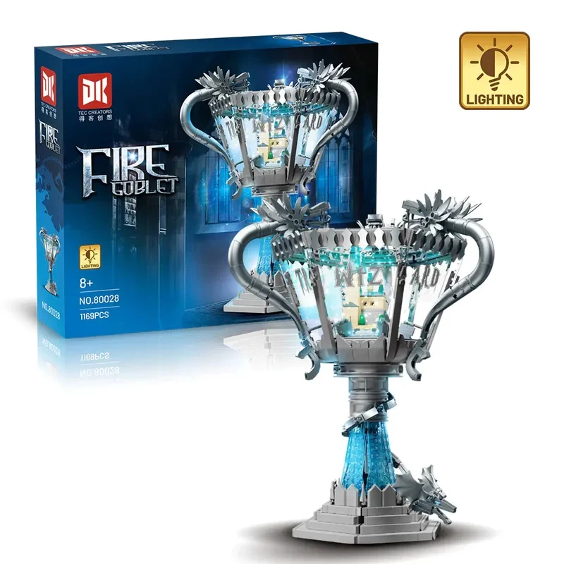 Set de Bloques MOC Copa de Fuego con Luces LED - Modelo Mágico del Torneo de los Tres Magos, Adorno Coleccionable y Regalo Perfecto para Adultos