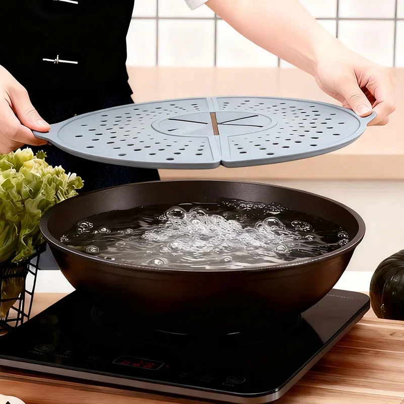 Splatter Guard Pot Cover Silicone Visible Pot Lid Foldable Anti-scalding Round Cover Lid Cookware Parts For 32cm Pot