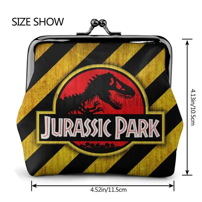Jurassic Park Logo Print Leather Coin Purse Small Kiss-Lock Change Pouch Clasp Closure Buckle Wallet Gift for Women Girls Travel