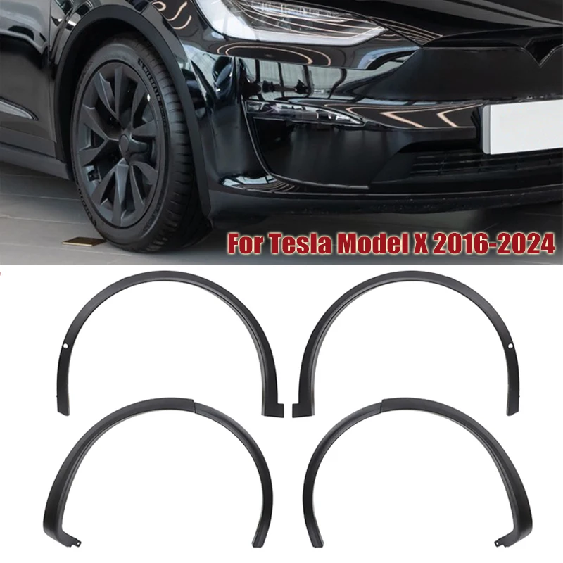 4PC For Tesla Model X 2016-2024 Car Wheel Eyebrow Fender Mudguard Mud Flap Splash Guard Arches Trim Molding Exterior Accessories