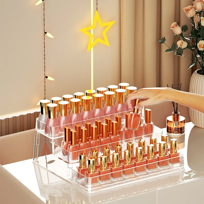 Nail polish storage organizer, irregular ladder-shaped cosmetic desktop shelf, girls' manicure tool storage box