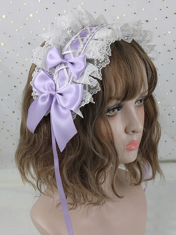 Diadema gótica con lazo para el pelo, accesorios para el cabello de Lolita con encaje de flores, horquilla bonita para sirvienta de Anime, Cosplay