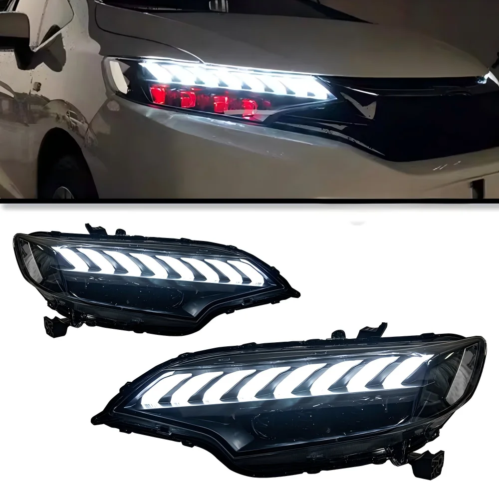 ee-For Honda Fit Jazz GK5 2014 2015 2016 2017 2018 2019 2020 LED Headlight Assembly Crystal Projector Lens DRL Sequential Turn