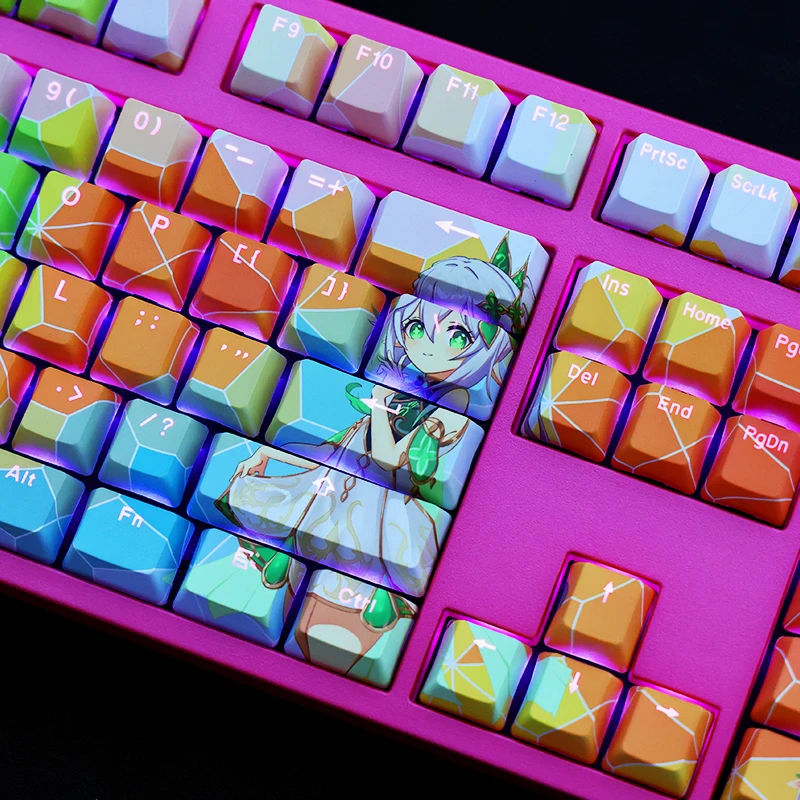 Imagem -04 - Chaves Conjunto Pbt Tintura Subbed Keycaps Dois Dimensional dos Desenhos Animados Anime Jogo Chave Tampões Oem Perfil Backlit Keycap para Genshin Nahida 108