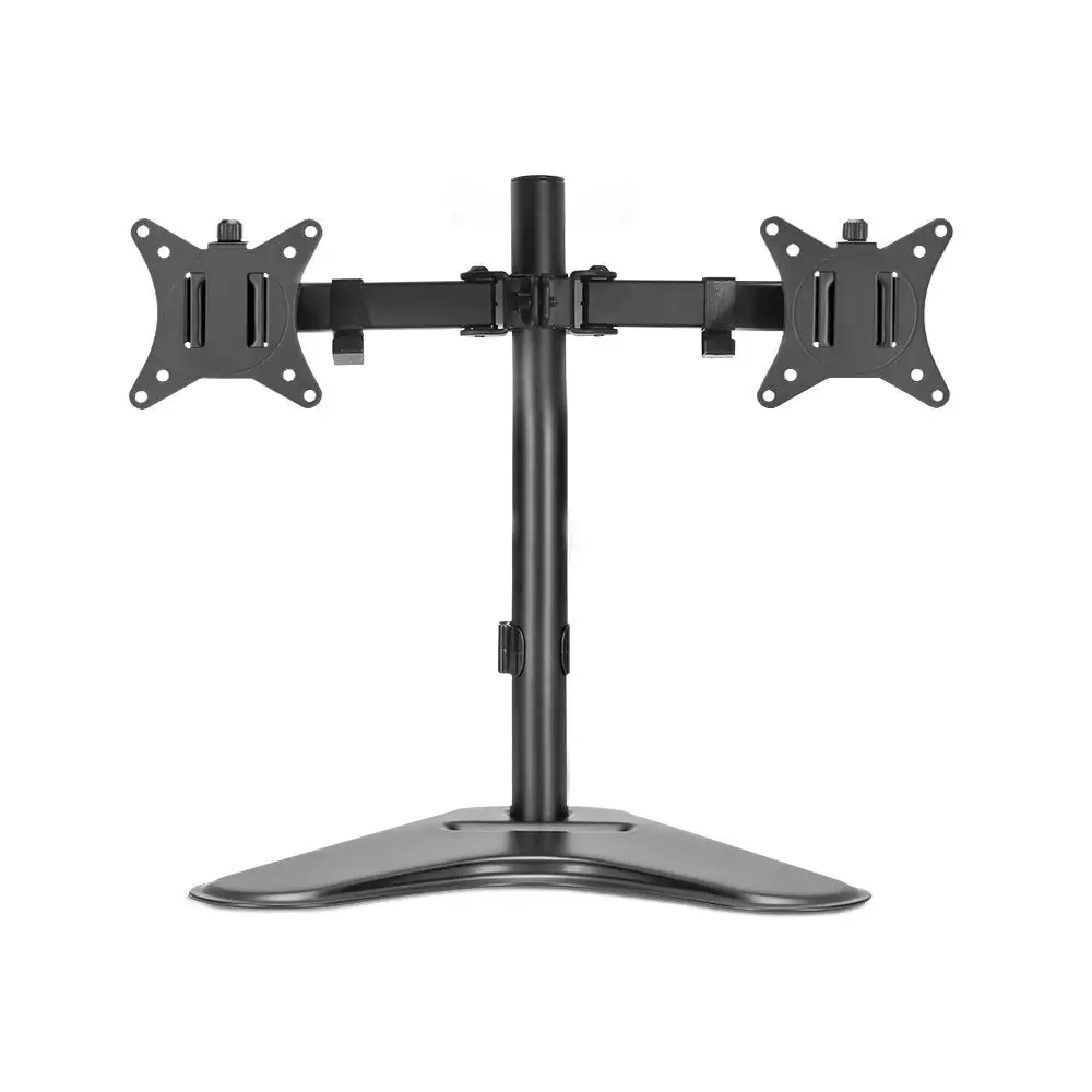 &Dual Black Adjustable Desk Monitor Arm Stand for Two Screens Heavy Duty Mount with Cable Management and VESA Compatibility