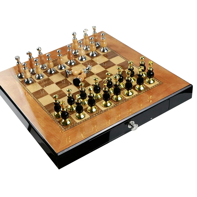 Chess Set with box - Folding Standard Travel Chess Board Game Handmade with Storage for Chess