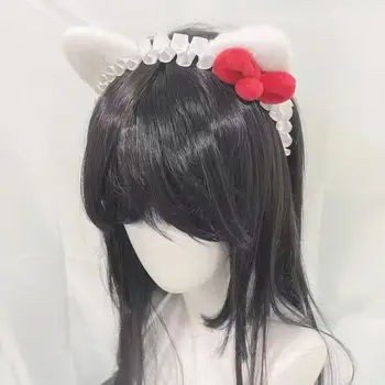 白色貓耳手髮箍,搭配紅色蝴蝶結,Kc Lolita風格手工髮飾,女士頭飾 8 最佳銷售 白色貓耳朵 - №7