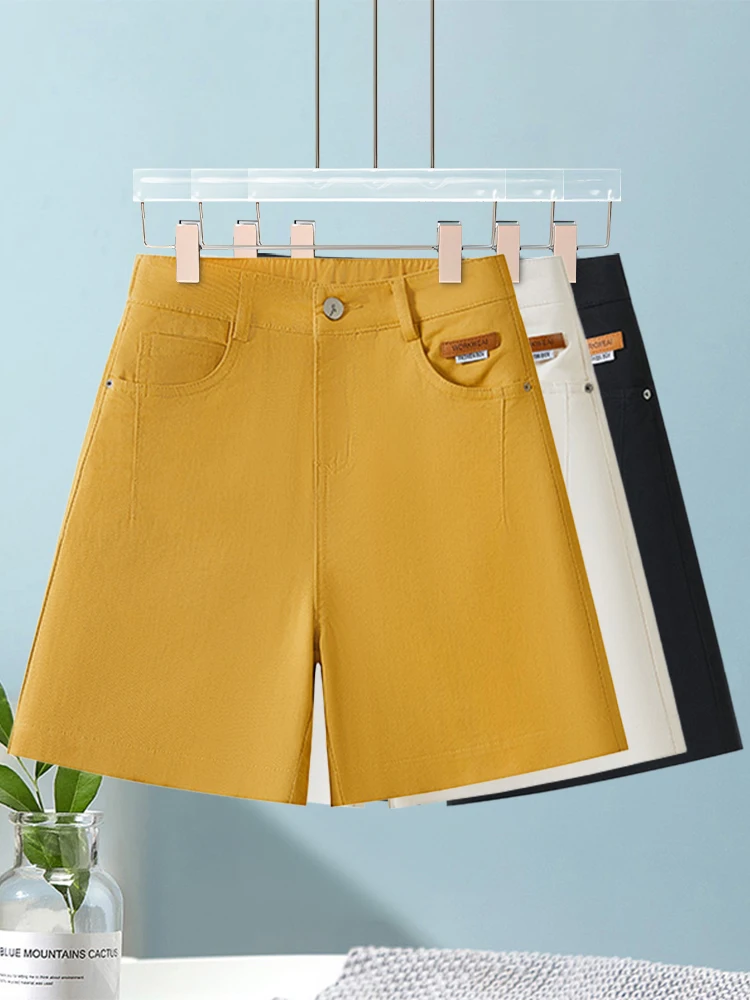 

Женские джинсовые шорты с высокой талией, свободного кроя, А-силуэт, летние, тонкие, новый стиль, для повседневной носки, утягивающие, с широкими штанинами, длиной до колена