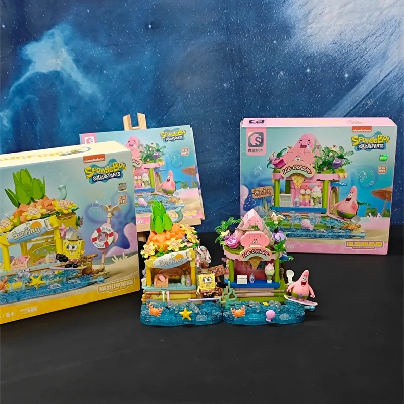 SEMBO Patrick Star building blocks Spongebob peripheral toys city street view model children's assembled figures birthday gifts