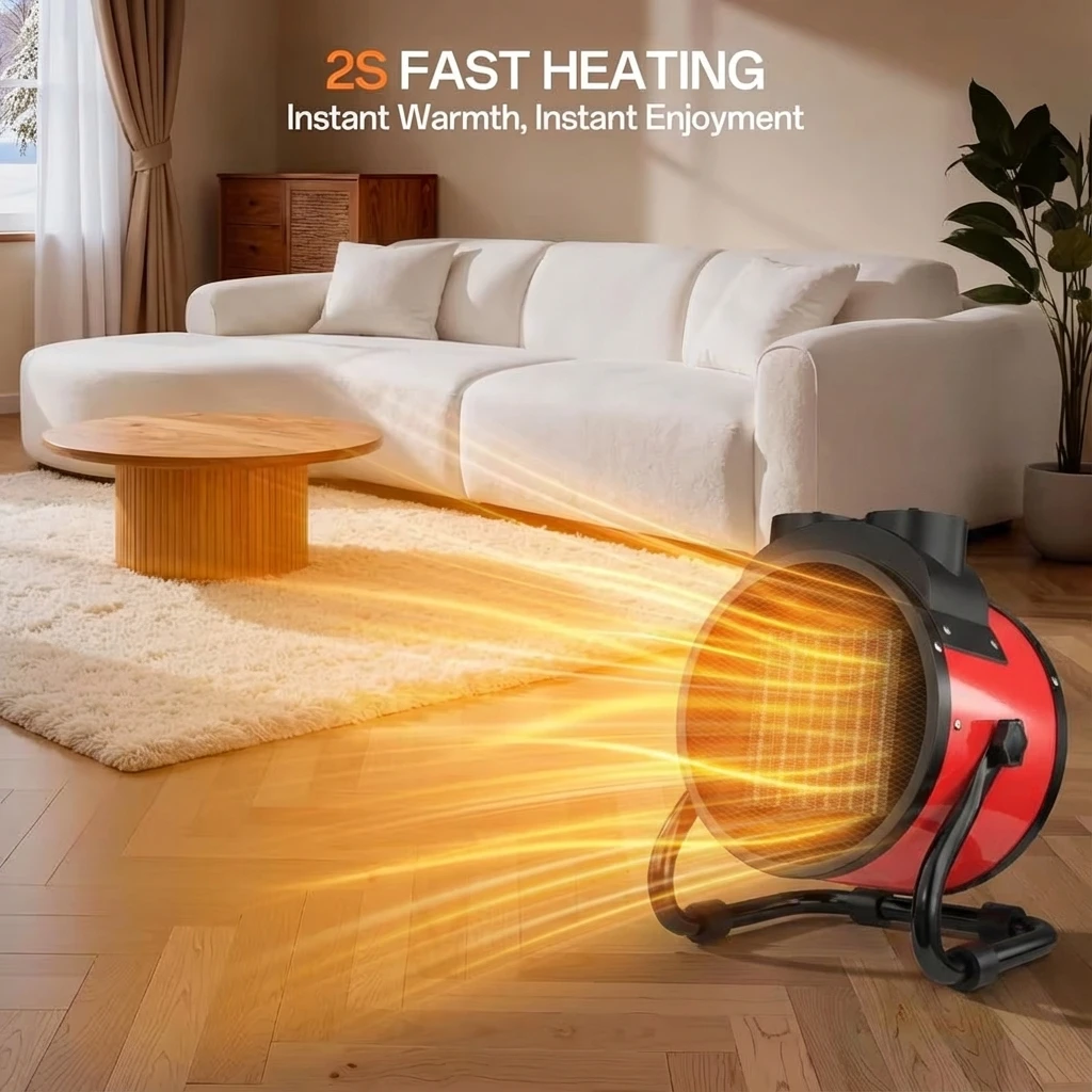 Portable Space Heater 2000W Fast Heating Adjustable Thermostat 2 Heat Settings Fan Mode Overheat Tip-Over Protection Energy