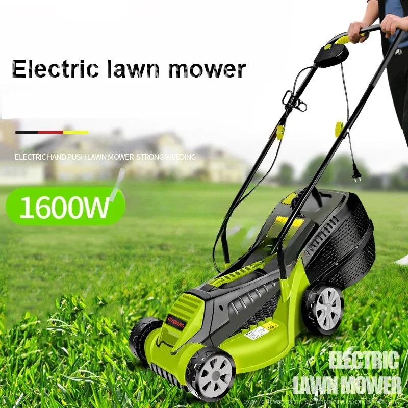 For 220V Electric Lawn Mower Hand Push Grass Cutting Machine Multi-Function Lawn Mower 3 Gears 1600W