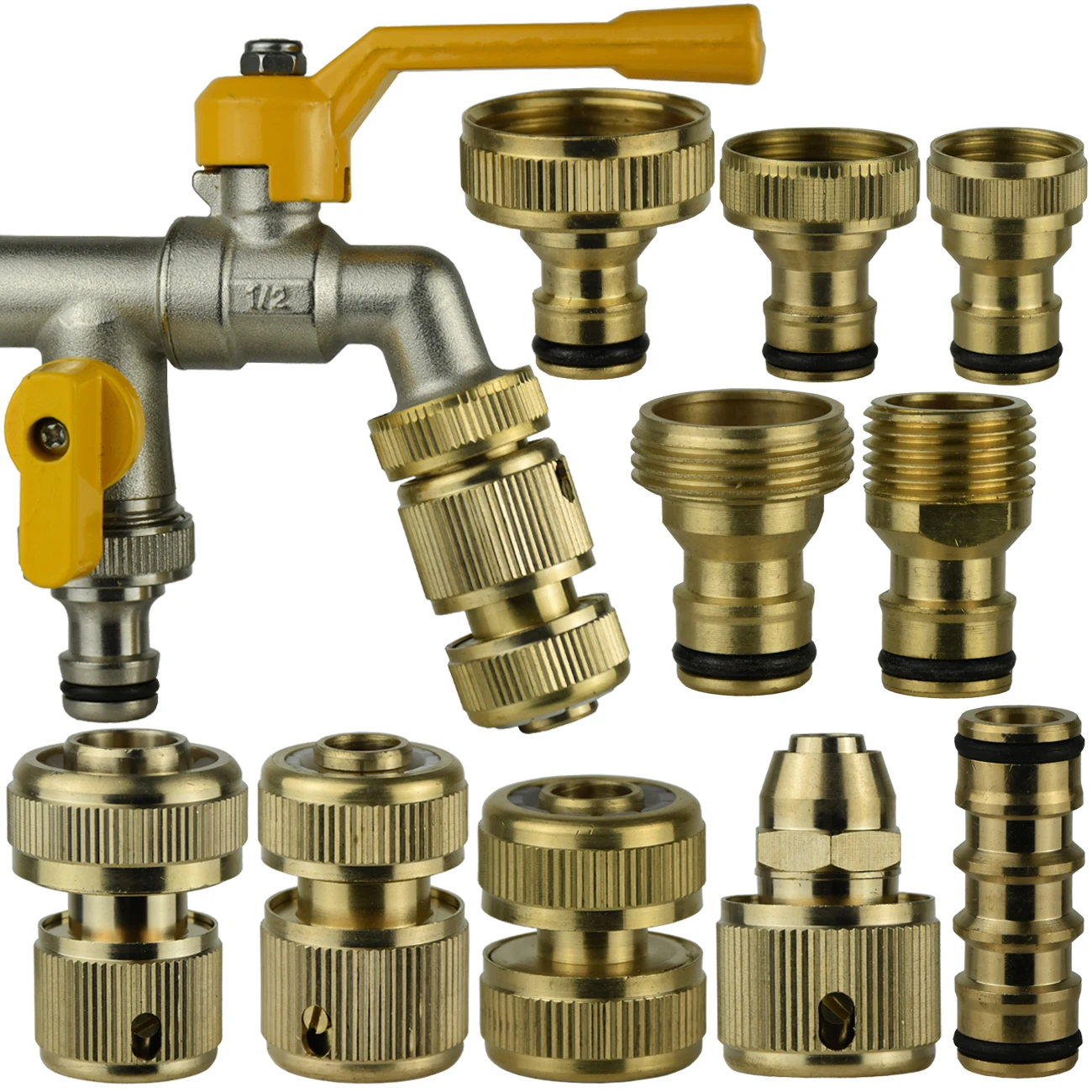 Latão Tap Quick Connector Acoplamento de Mangueira de Cobre Tubulação de Jardim Reparação Rega Gun Fittings Tool, 16mm, 20mm, 1/2 '', 3/4'', 1''