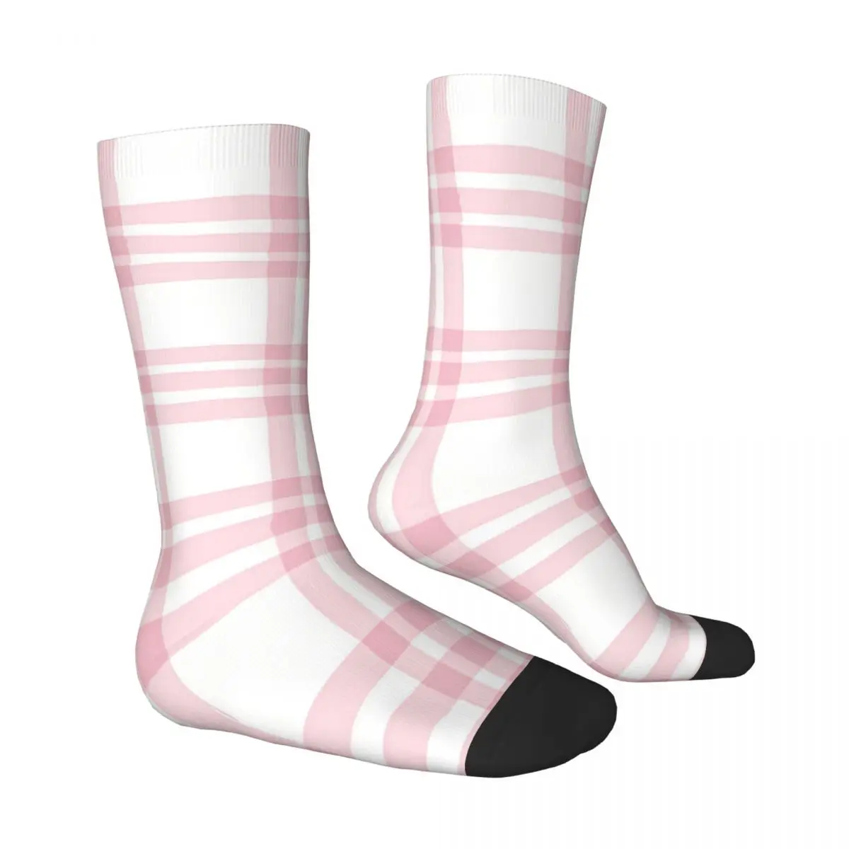 Lattice Blush Pink & White Tartan Plaid Men Women Socks Windproof Novelty Spring Summer Autumn Winter Stockings Gift