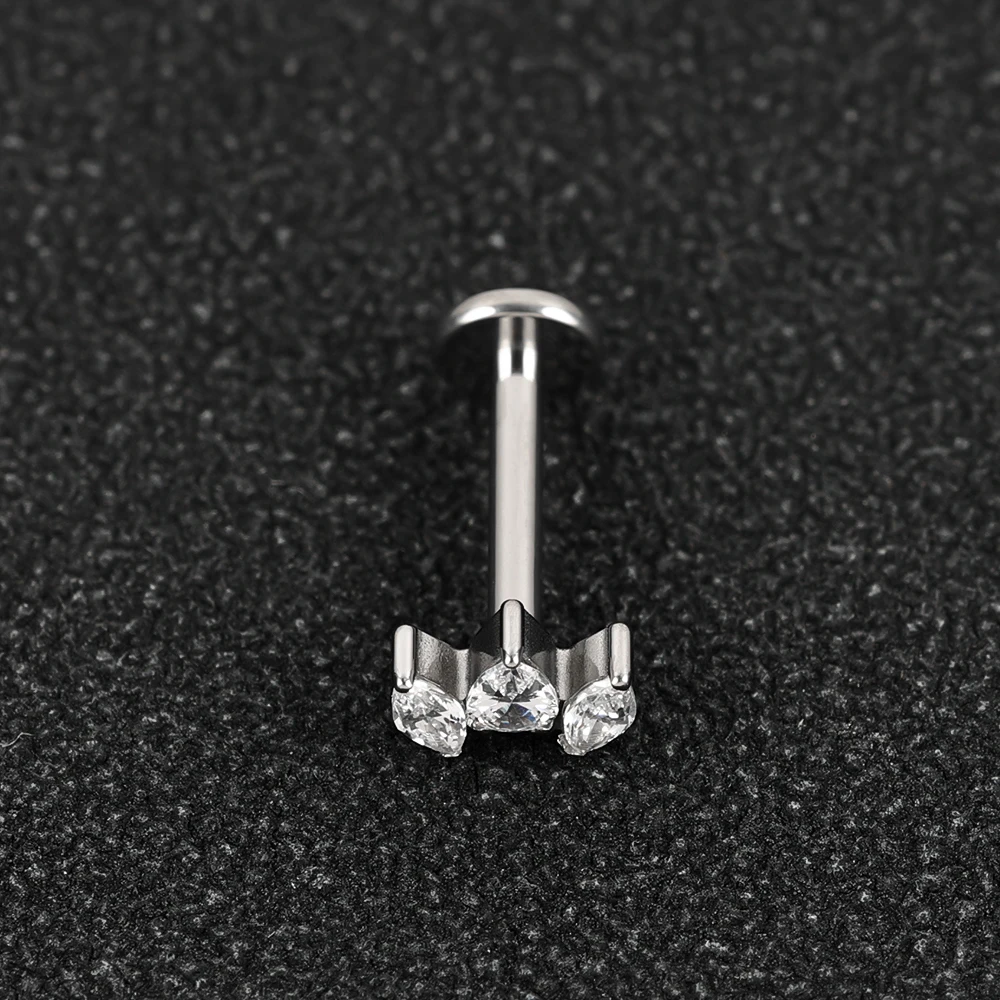1 Titanium G23 Precision Carved Zircon Inlaid Inner Tooth Puncture Lip Nail