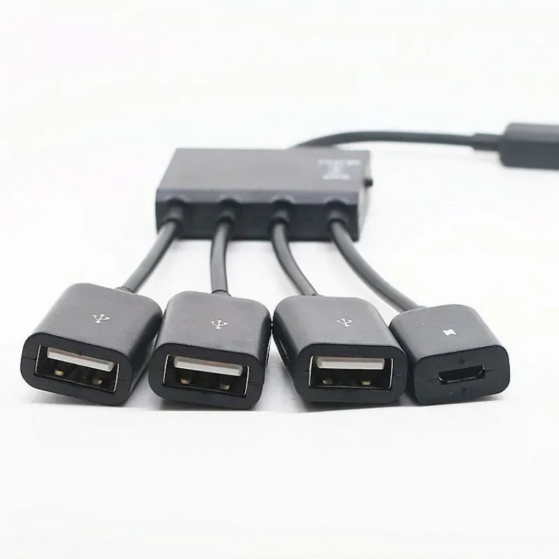 4 portas micro usb tipo-c hub extensor otg, cor preta, para tablet android, smartphone, disco u, acessórios de mouse