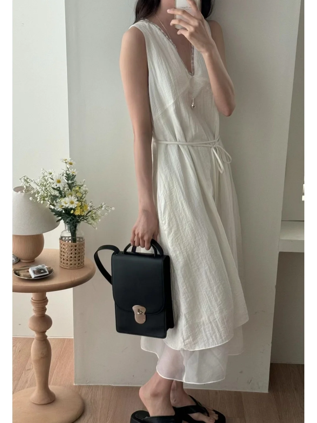 

Ele Patchwork Me Double Layer Vest Dr Women's Summer New Sle Small Cro Overlap Long Skirt Commute Sle