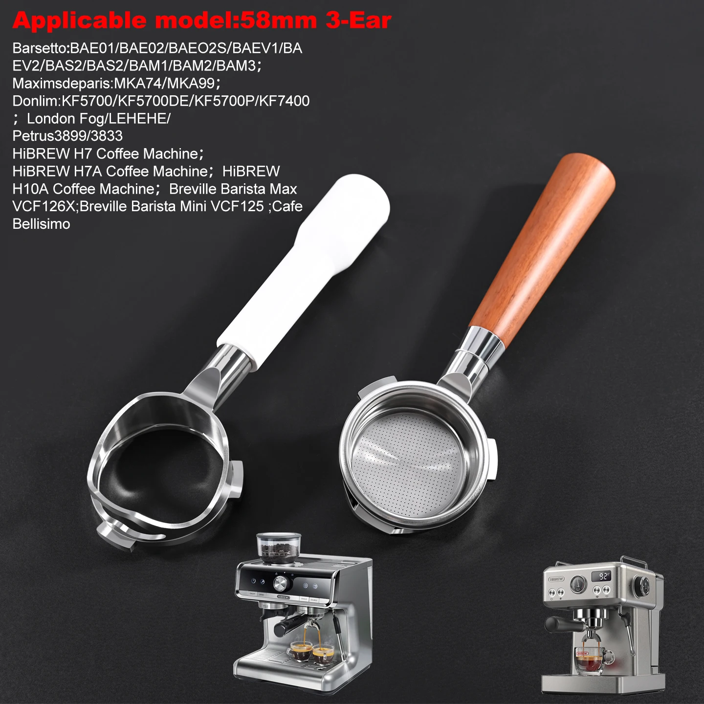 58mm 3-Ear For Hibrew H7 H7a H10a Espresso Bottomless Portafilter Breville Barista Max/Mini/Signature Brew Basket Barista Tools