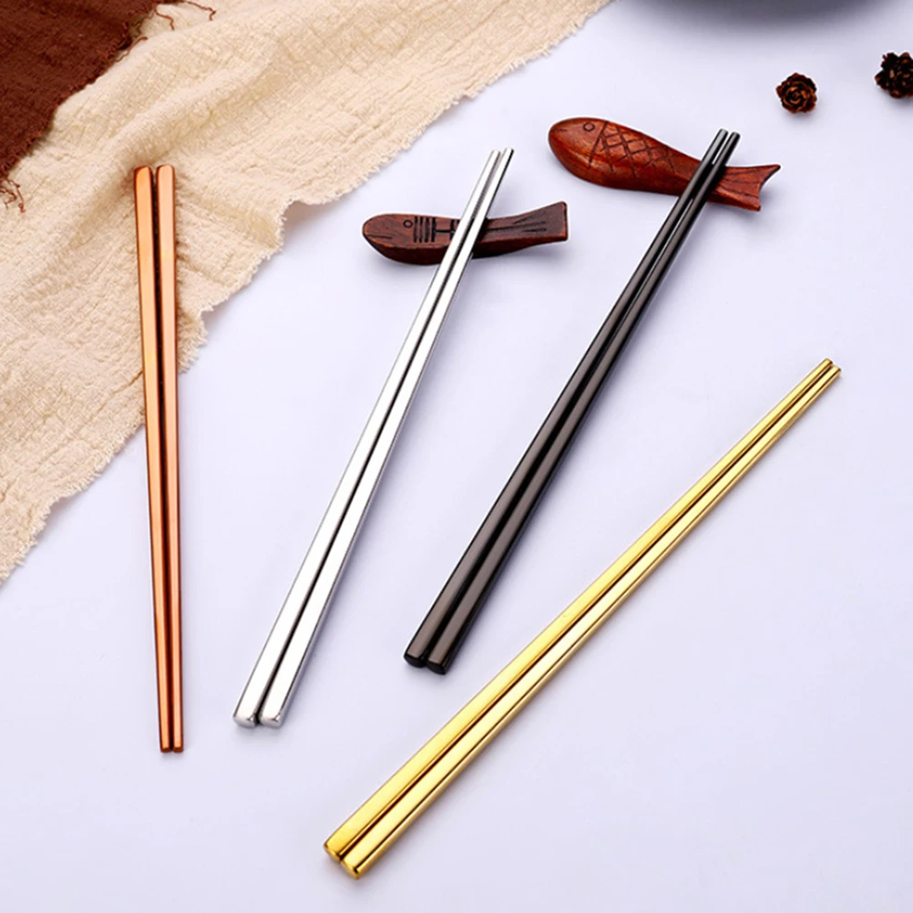 

4Pairs Anti-Slip Insulated Chopsticks High Hardness Stainless Steel Corrosion Resistant Tableware for Japanese Chinese Meals