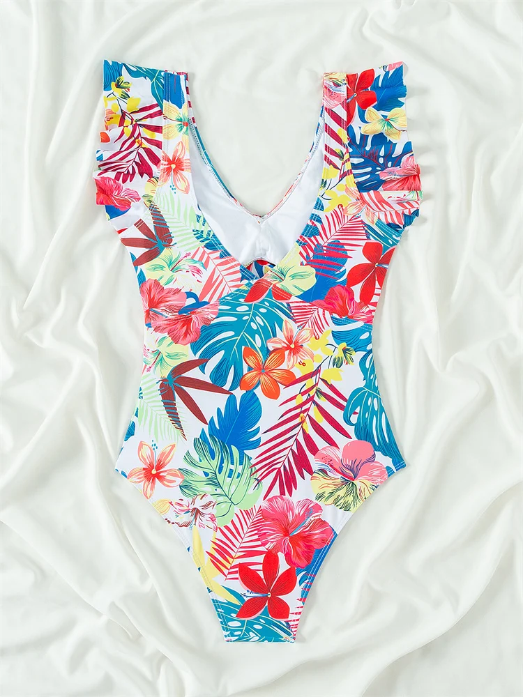 Eendelig Dames Uitgehold Badkleding 2024 Nieuw V-Hals Badpak Met Ruches Sexy Monokini Zomer Bodysuit Badpak Voor Dames