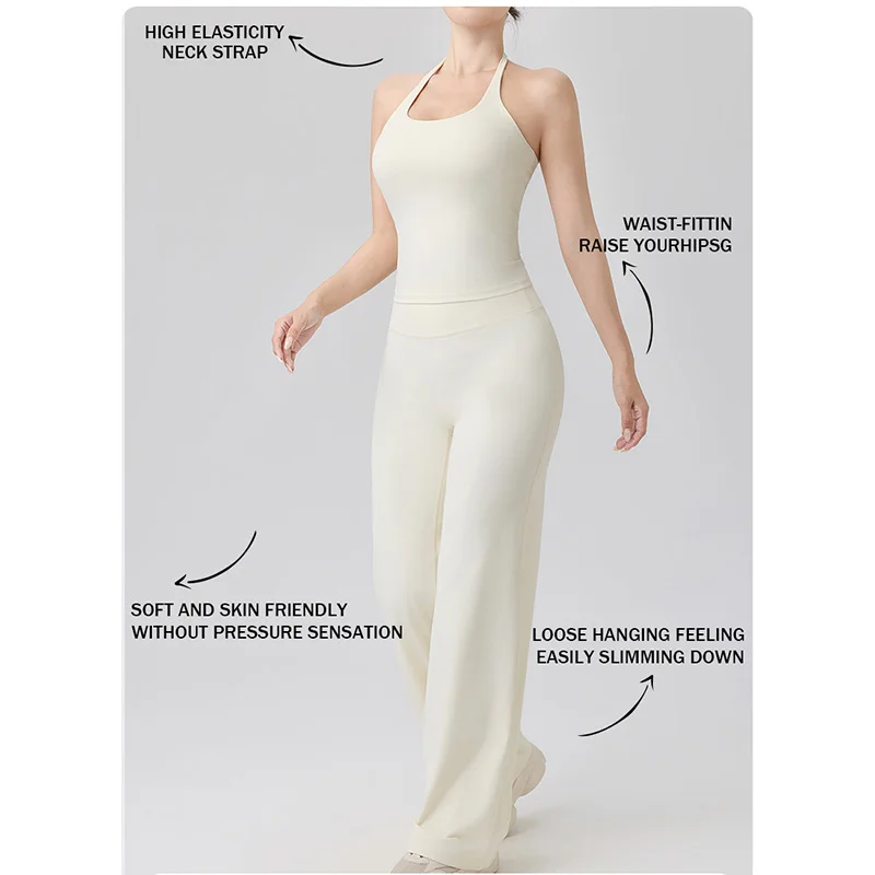 Casual Yoga Suit With Neck Hanging Wide Leg Fitness Pants Sexy Fashionable To Wear Naked Comfortable To Stretch Freely
