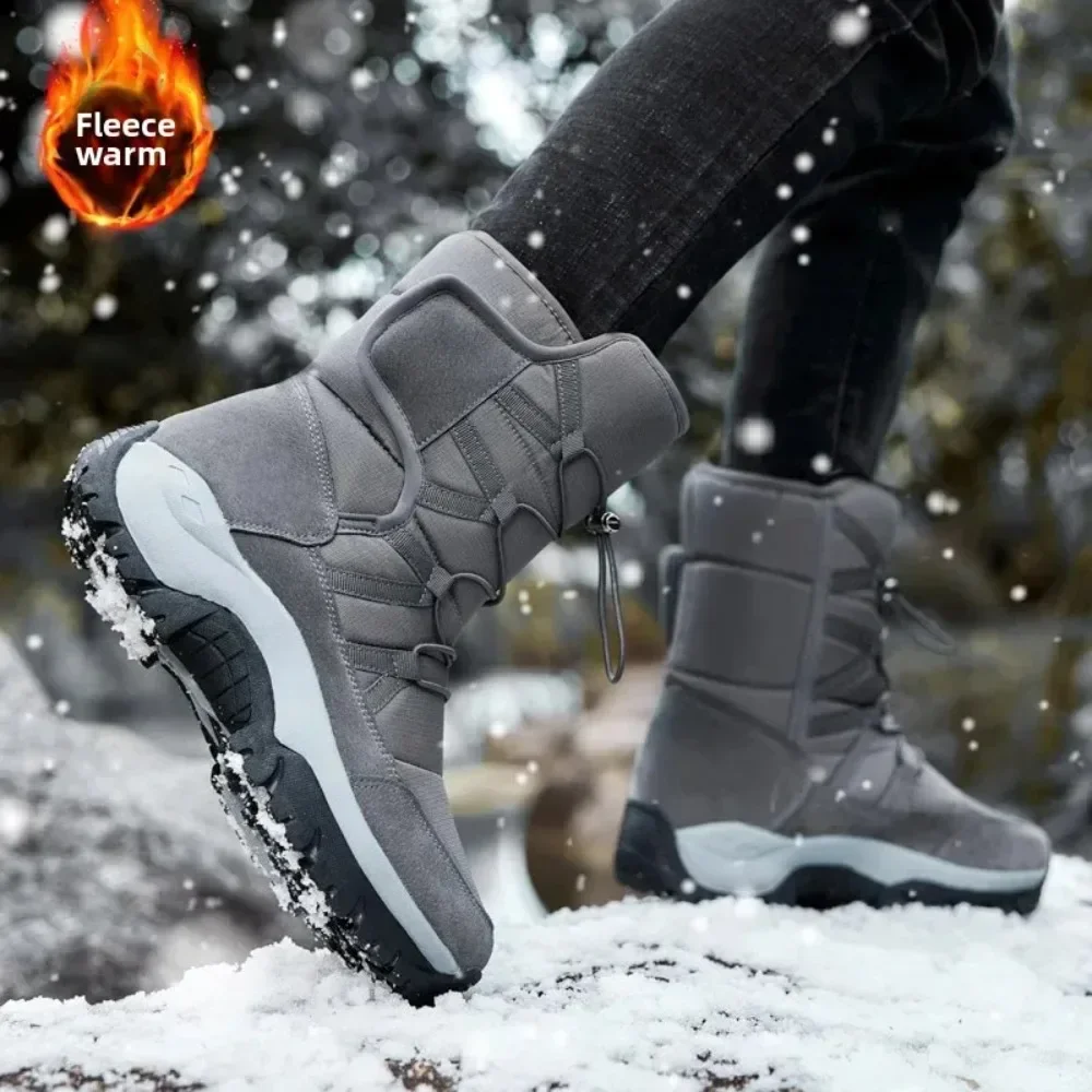 

2025 Northeast Men's Snow Boots Large Size Winter Fleece Lined Thickened Warm Cotton Shoes Outdoor Hiking Boots Leisure Style