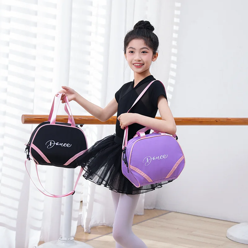Girls' waterproof nylon ultra-light color-blocking dance storage bag, children's fitness bag, hand-held shoulder bag